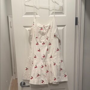 Maeve White Cherry Pattern Mini Dress